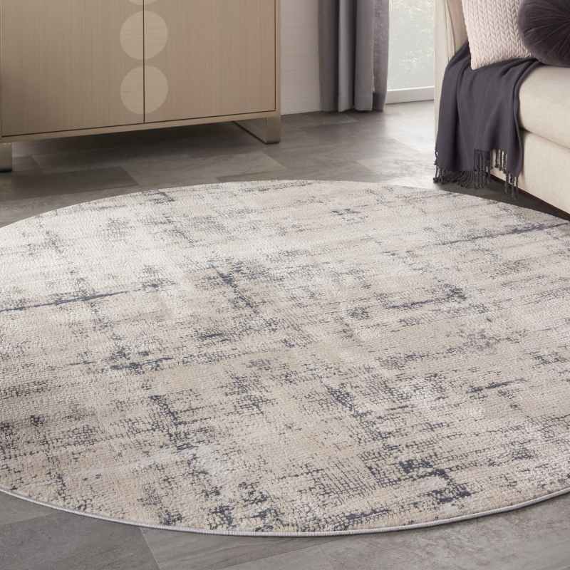 Rustic Textures RUS06 Abstract Circle Rugs in Ivory Blue