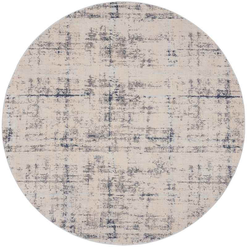 Rustic Textures RUS06 Abstract Circle Rugs in Ivory Blue