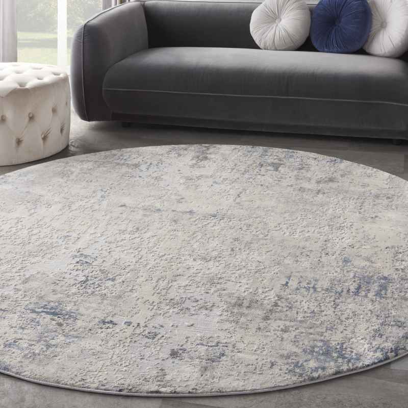 Rustic Textures RUS07 Abstract Circle Rugs in Ivory Grey Blue