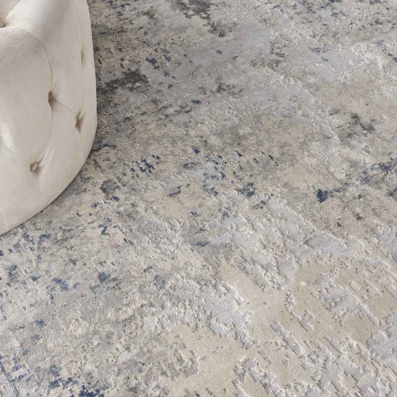 Rustic Textures RUS07 Abstract Circle Rugs in Ivory Grey Blue