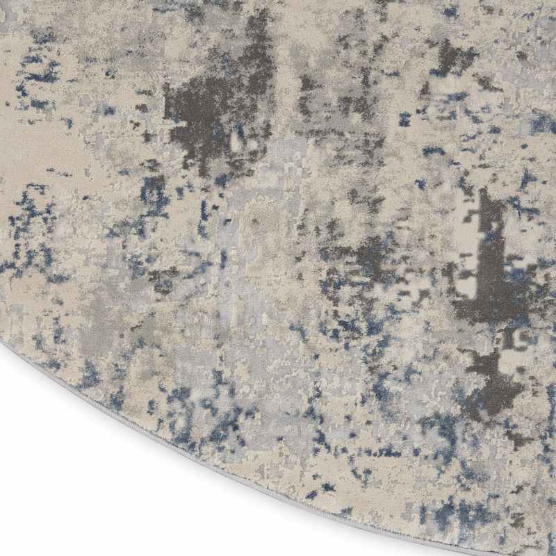 Rustic Textures RUS07 Abstract Circle Rugs in Ivory Grey Blue