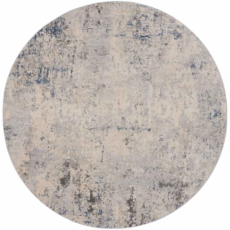 Rustic Textures RUS07 Abstract Circle Rugs in Ivory Grey Blue