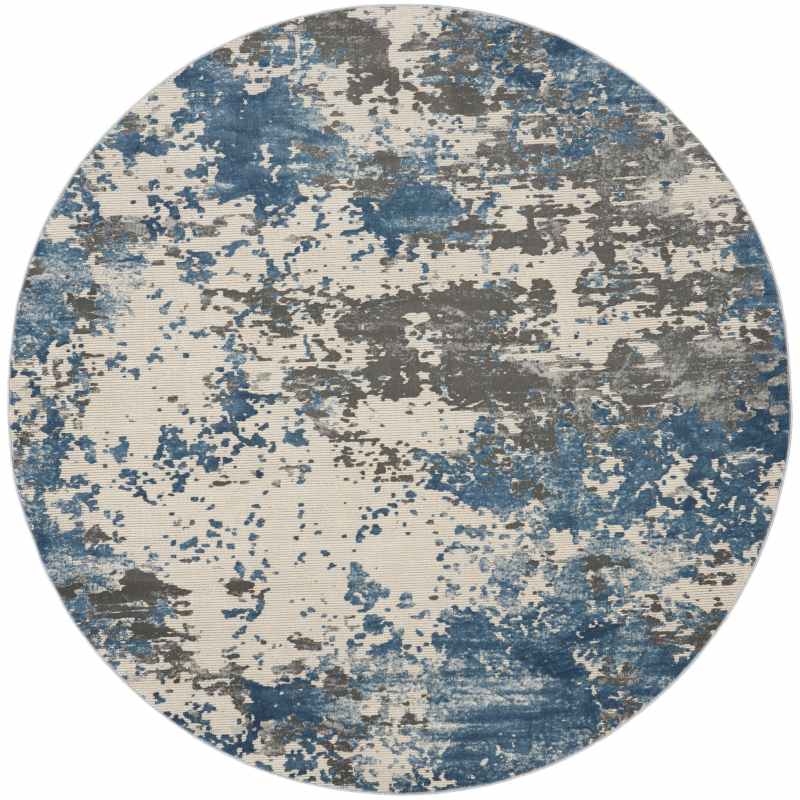 Rustic Textures RUS08 Abstract Circle Rugs in Grey Blue