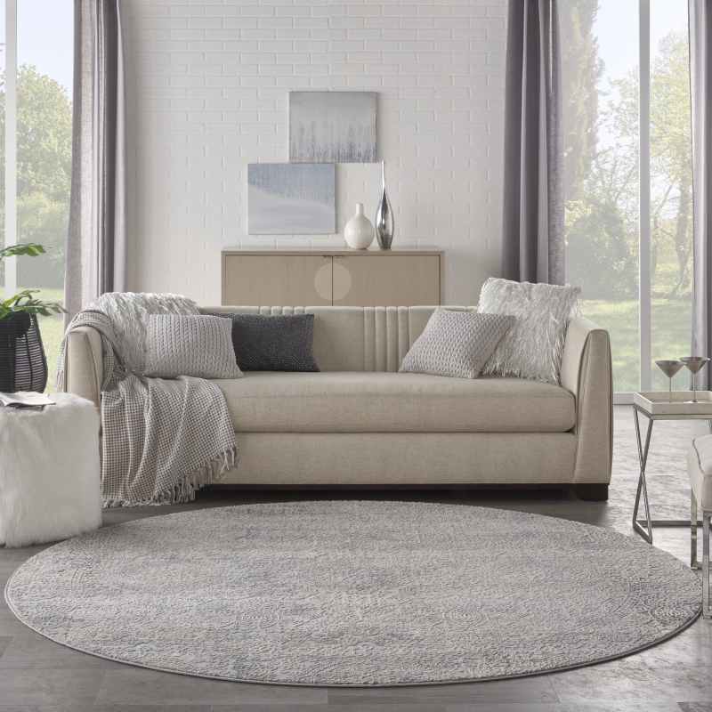 Rustic Textures RUS09 Abstract Circle Rugs in Ivory Light Blue
