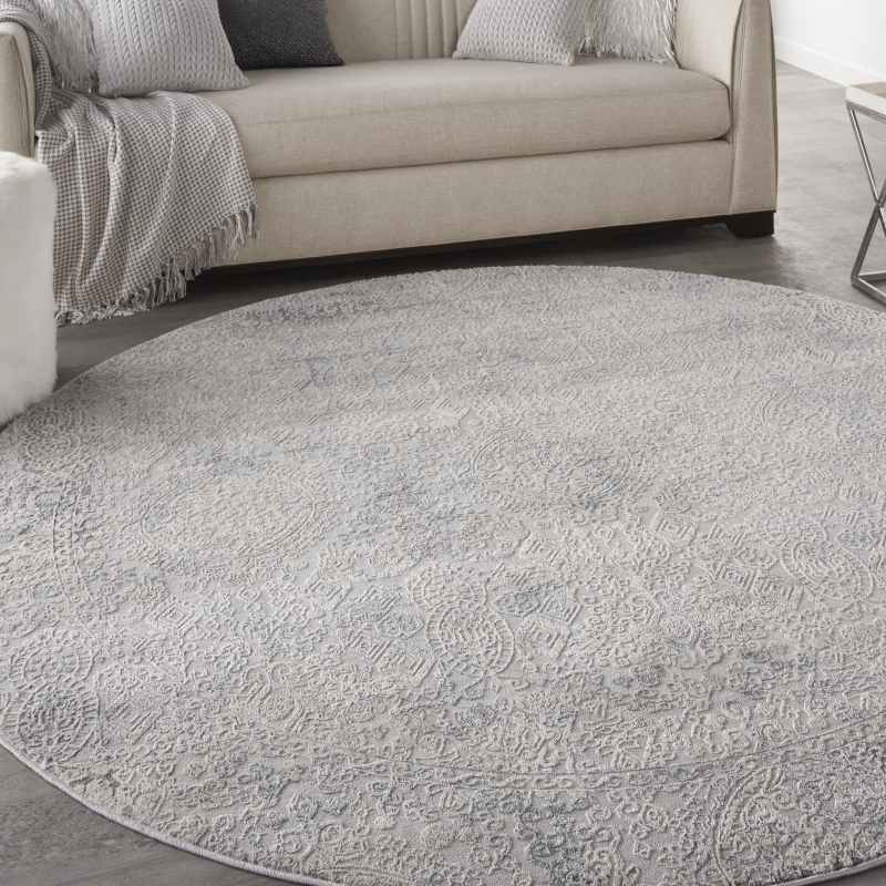 Rustic Textures RUS09 Abstract Circle Rugs in Ivory Light Blue