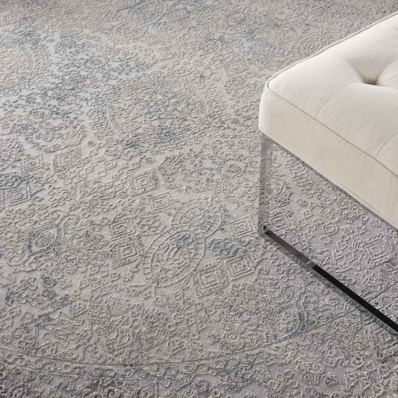 Rustic Textures RUS09 Abstract Circle Rugs in Ivory Light Blue