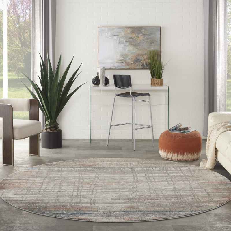 Rustic Textures RUS12 Abstract Circle Rugs in Grey Multi