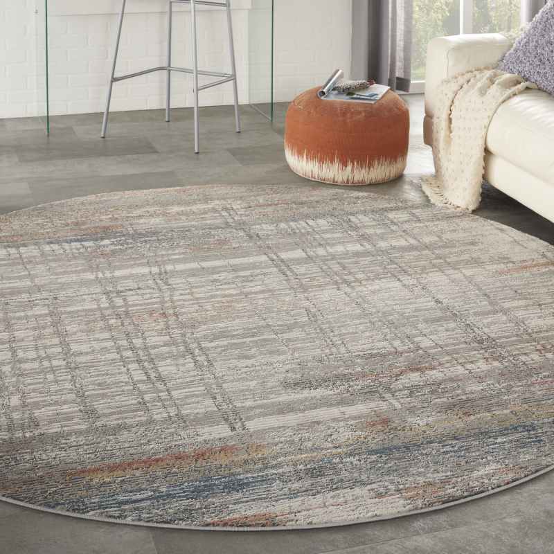 Rustic Textures RUS12 Abstract Circle Rugs in Grey Multi