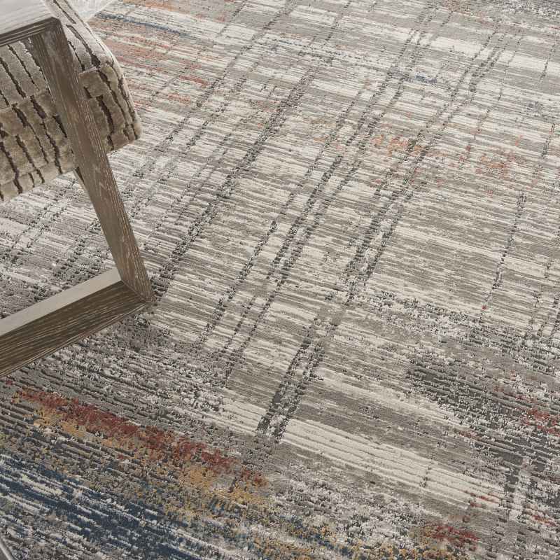 Rustic Textures RUS12 Abstract Circle Rugs in Grey Multi
