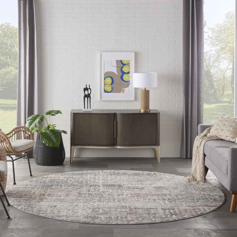 Rustic Textures RUS14 Abstract Circle Rugs in Light Grey Multi