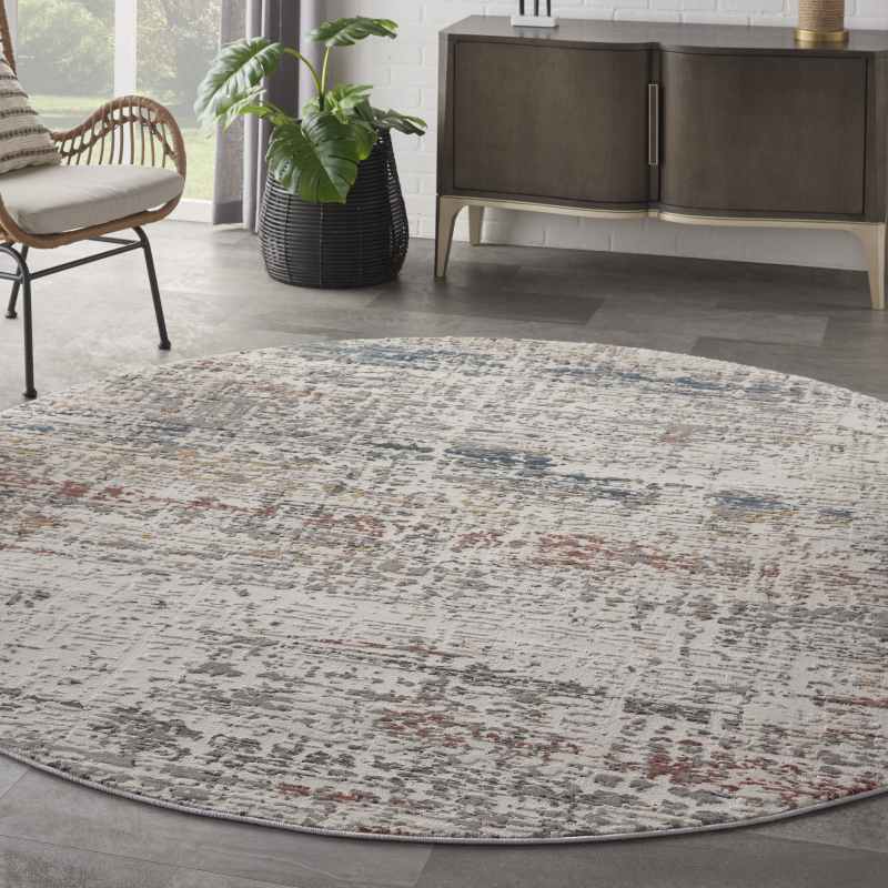 Rustic Textures RUS14 Abstract Circle Rugs in Light Grey Multi