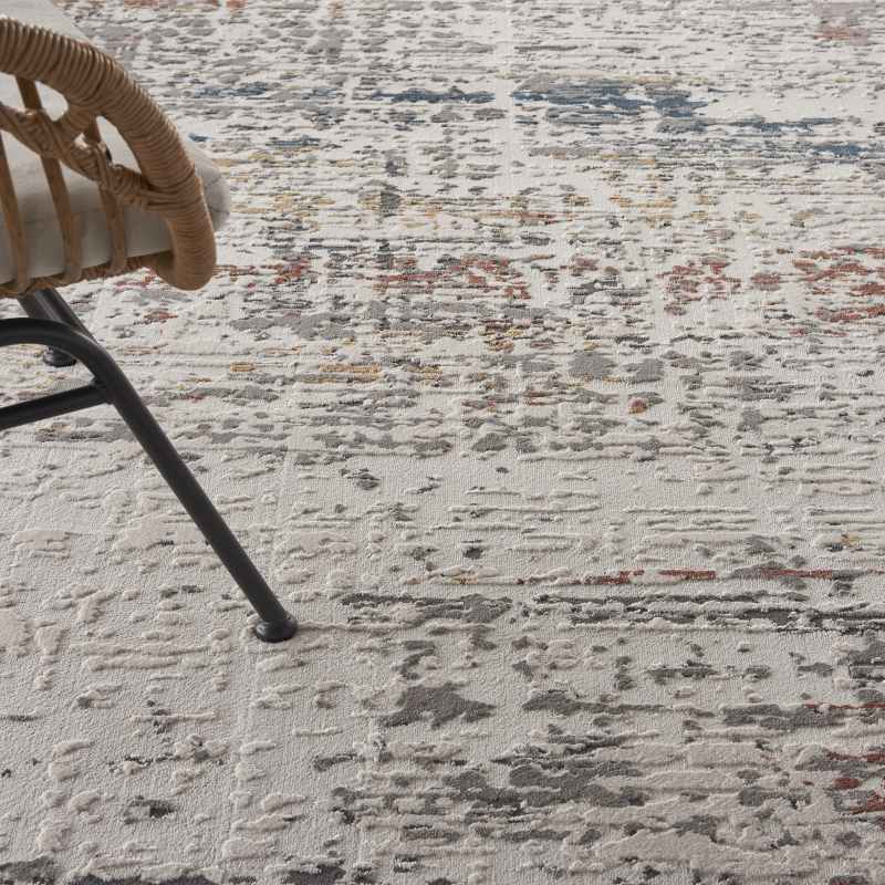 Rustic Textures RUS14 Abstract Circle Rugs in Light Grey Multi