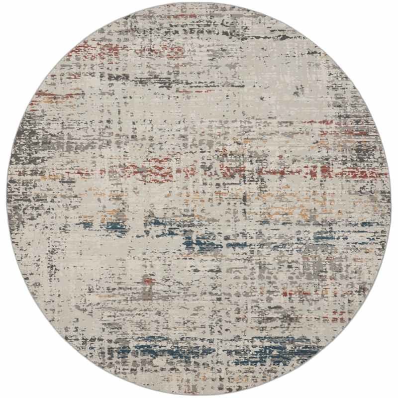 Rustic Textures RUS14 Abstract Circle Rugs in Light Grey Multi