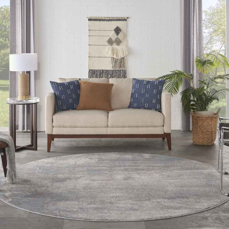 Rustic Textures RUS15 Abstract Circle Rugs in Light Grey Blue