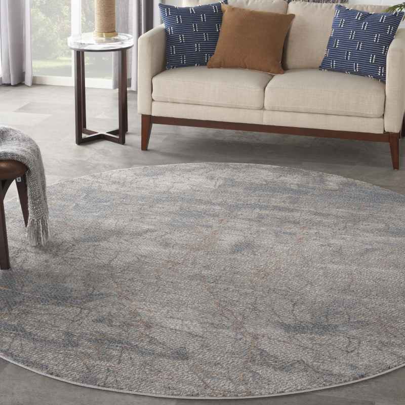 Rustic Textures RUS15 Abstract Circle Rugs in Light Grey Blue