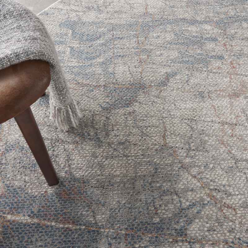 Rustic Textures RUS15 Abstract Circle Rugs in Light Grey Blue