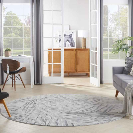 Rustic Textures RUS17 Abstract Circle Rugs in Ivory Grey
