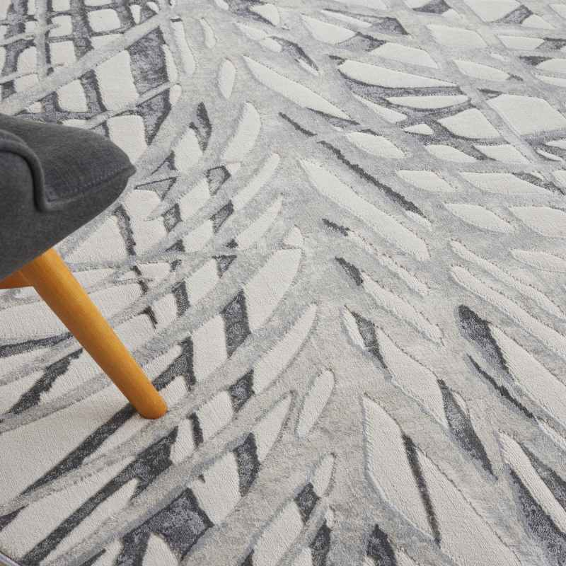 Rustic Textures RUS17 Abstract Circle Rugs in Ivory Grey