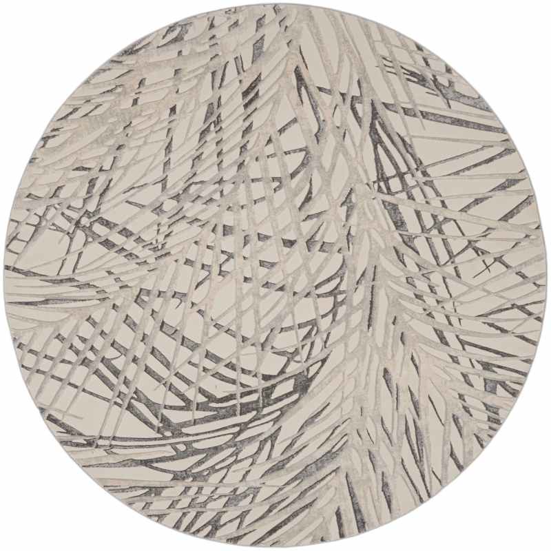 Rustic Textures RUS17 Abstract Circle Rugs in Ivory Grey
