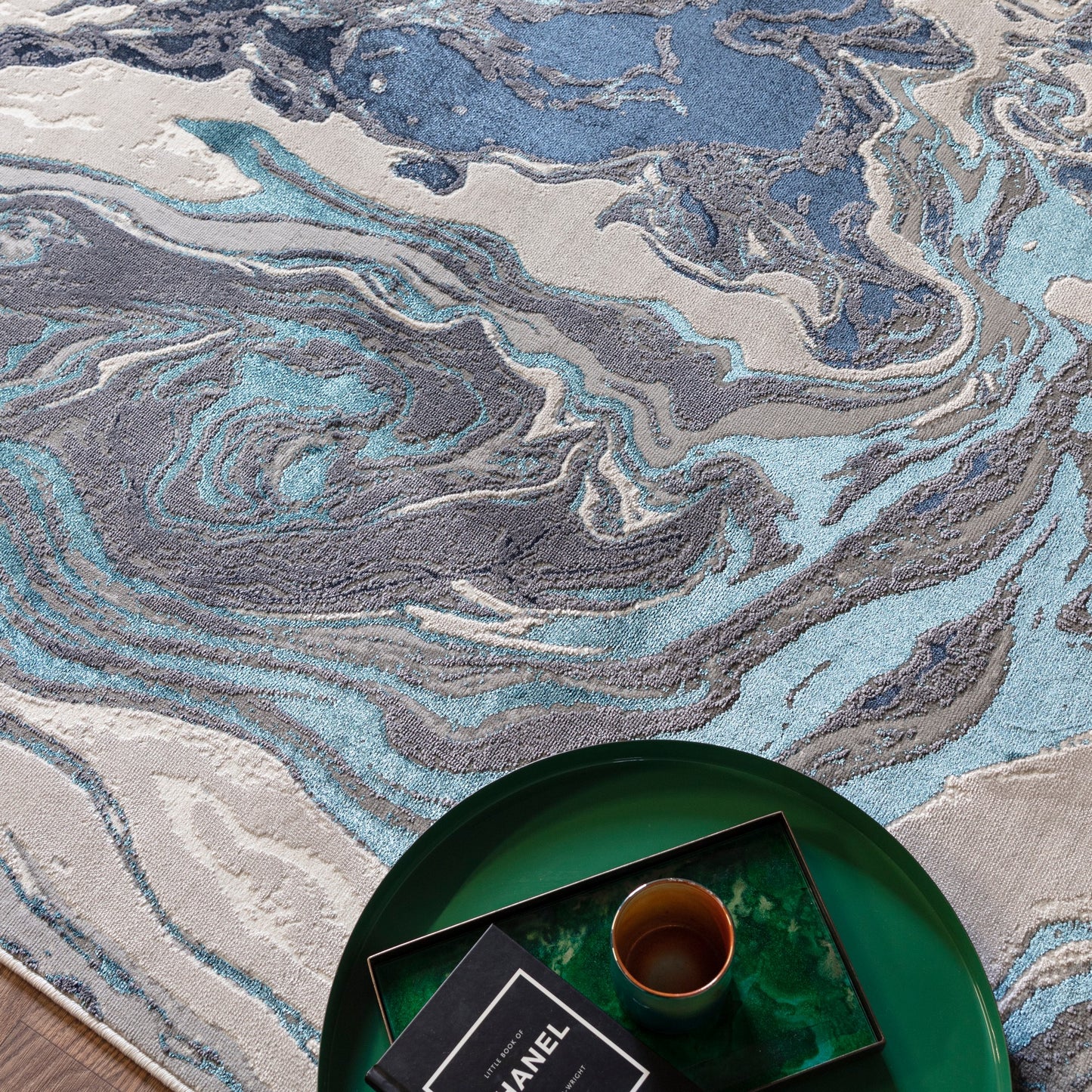 Aurora Ocean AU18 Marble Rugs in Blue