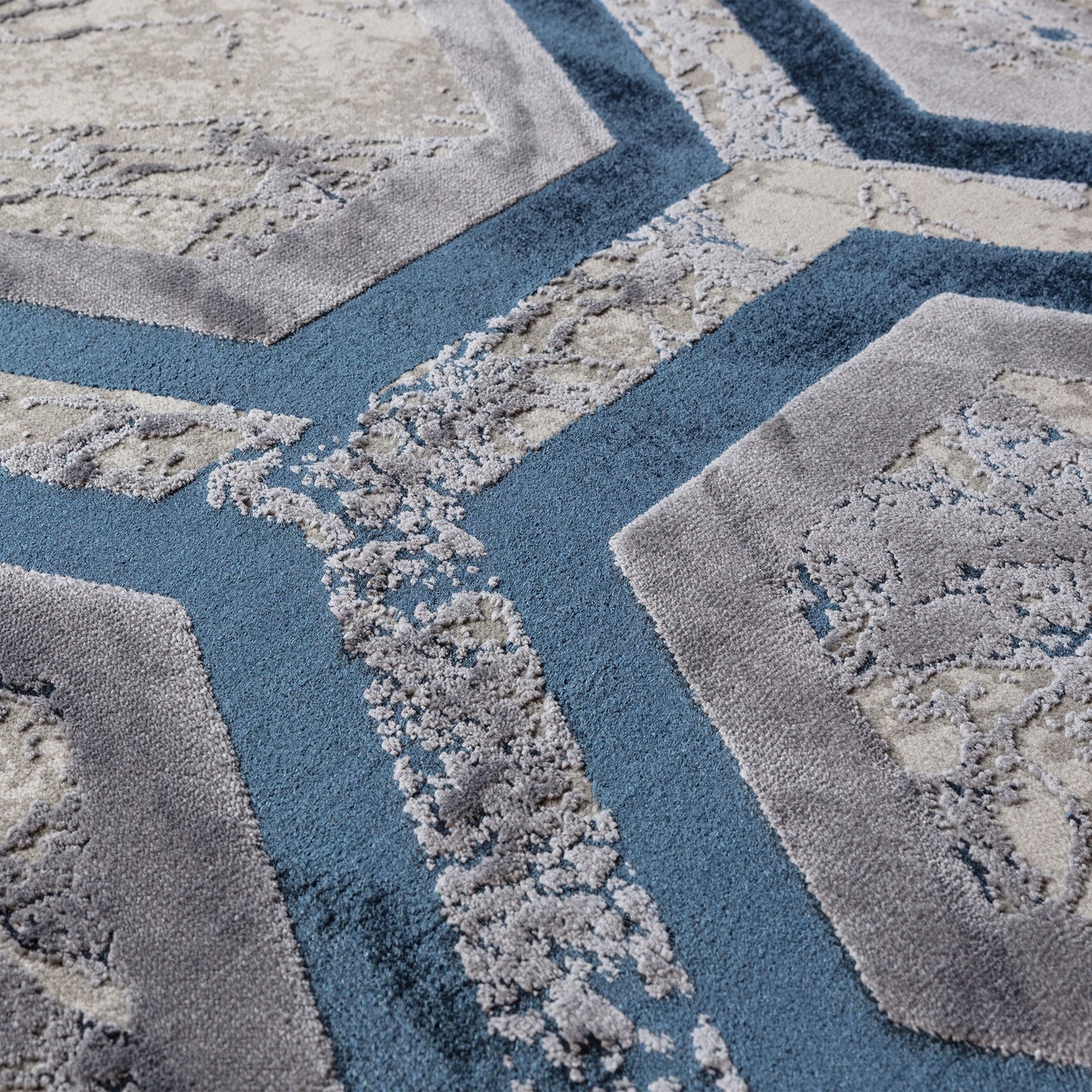 Aurora Hexagon AU19 Geometric Marble Rugs in Blue