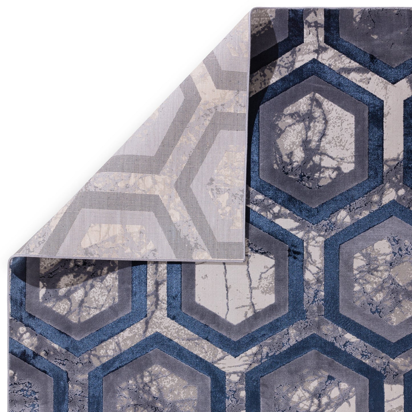 Aurora Hexagon AU19 Geometric Marble Rugs in Blue