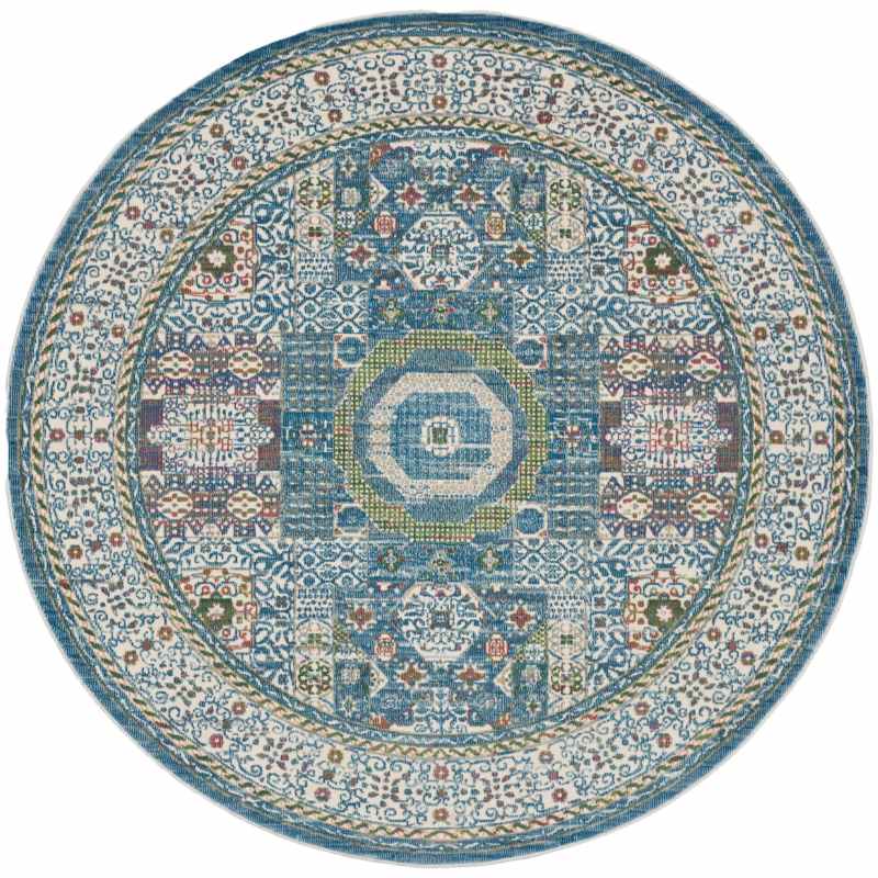 Ankara Global Circular Rugs ANR17 in Ivory Light Blue