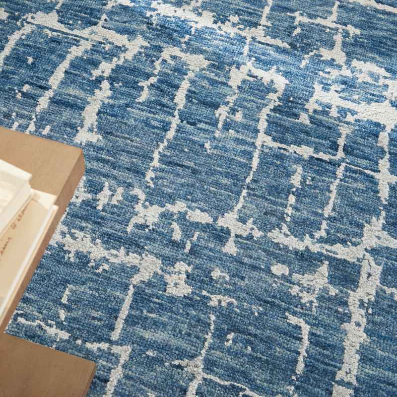 Luna Abstract Rugs LUN02 by Nourison in Blue Silver