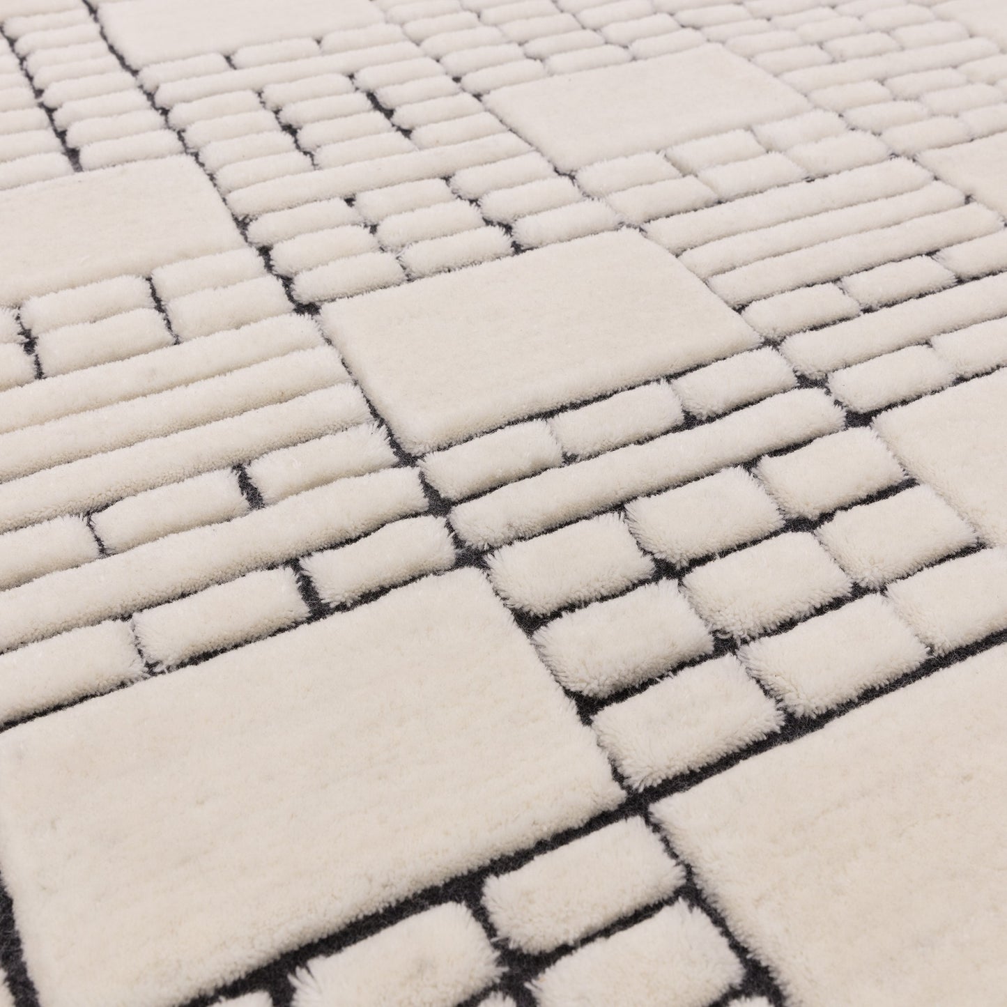 Empire Geometric Grid Rugs in Cream Black