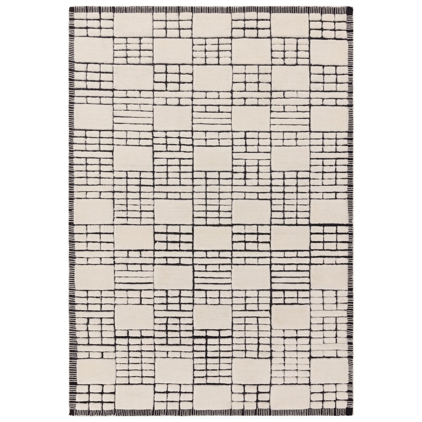 Empire Geometric Grid Rugs in Cream Black