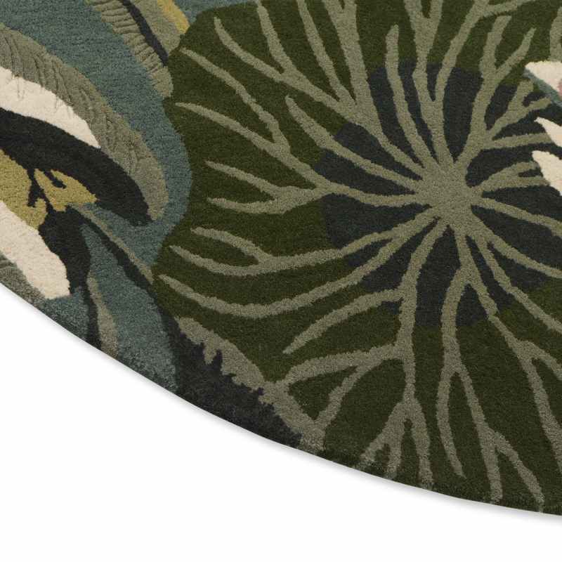 Waterlily Round Rugs 38608 by Wedgwood in Midnight Pond Blue