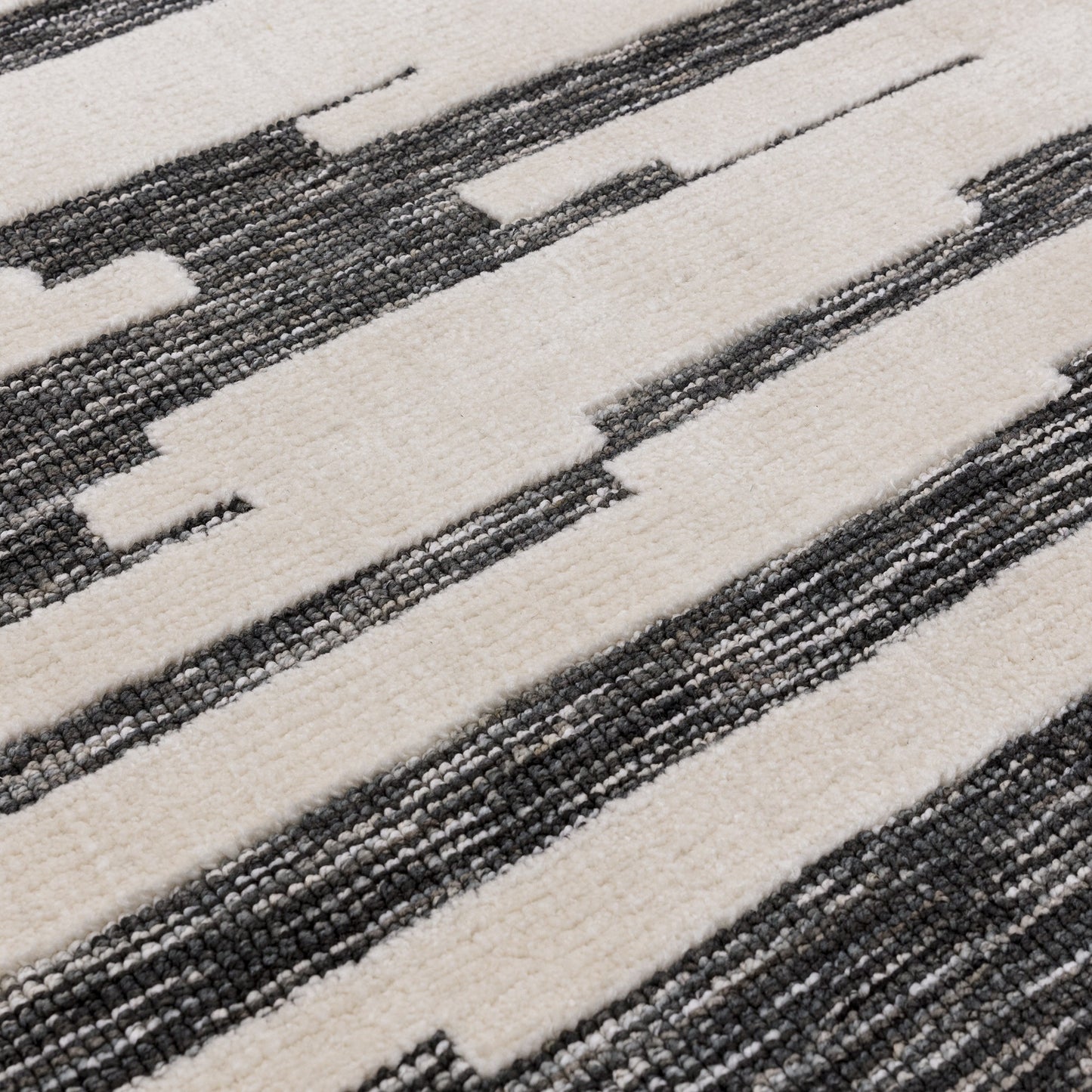 Mason Ikat Modern Abstract Rugs in Charcoal Grey Cream