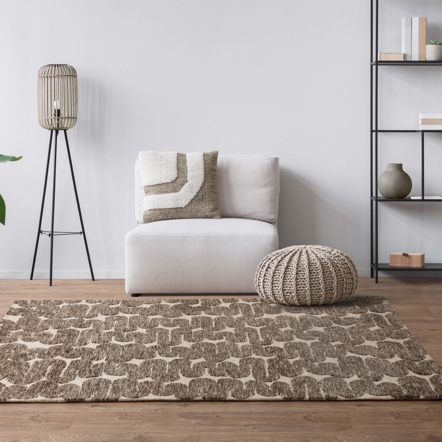Mason Wave Modern Geometric Rugs in Brown Cream White