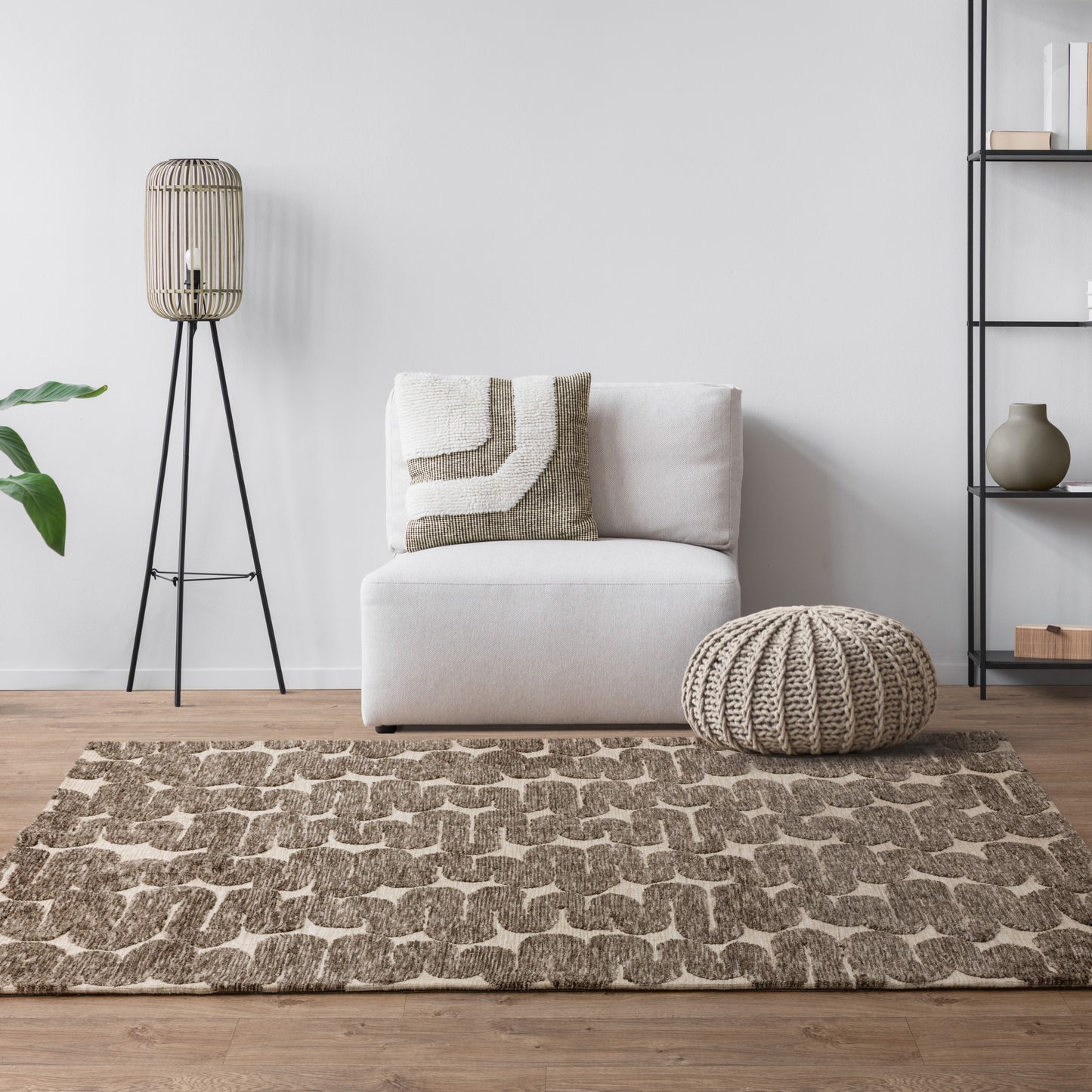 Mason Wave Modern Geometric Rugs in Brown Cream White