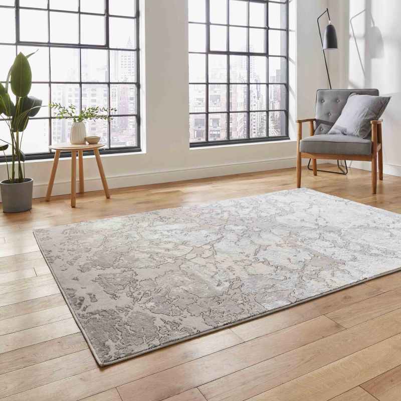 Apollo 2677 Modern Abstract Distressed Rugs in Grey Ivory White