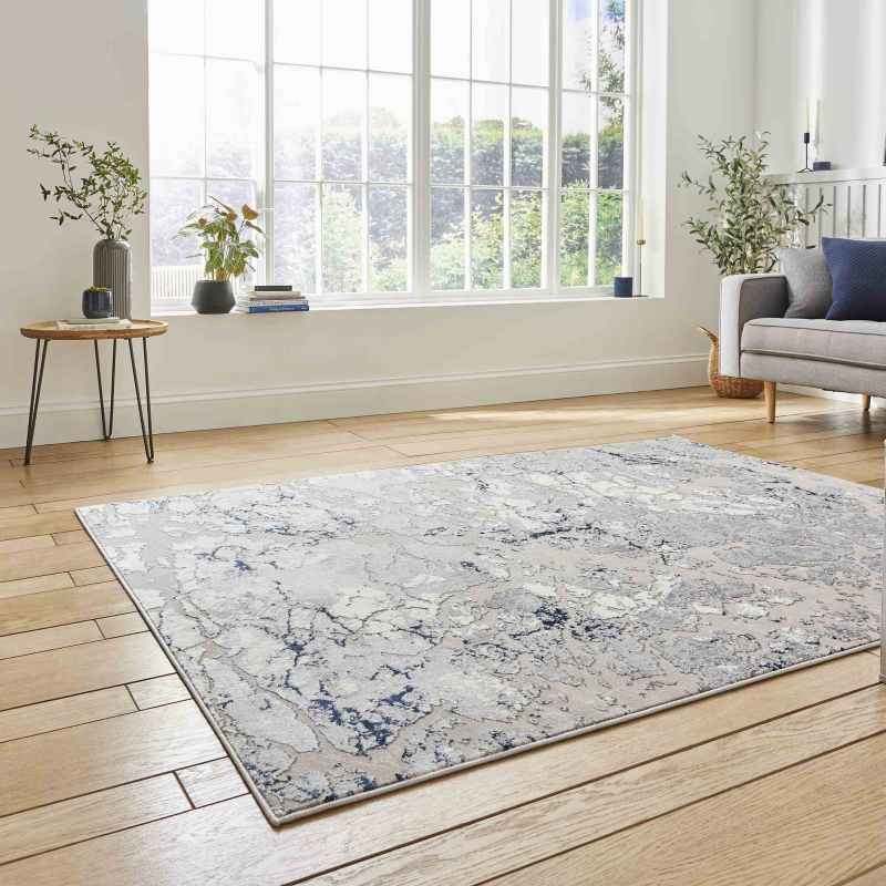 Apollo 2677 Modern Abstract Distressed Rugs in Grey Navy