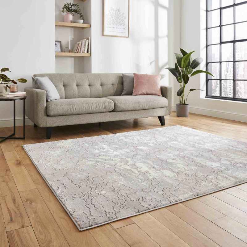 Apollo 2677 Modern Abstract Distressed Rugs in Grey Rose Pink