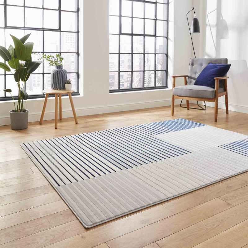 Apollo 2681 Modern Geometric Block Rugs in Grey Navy