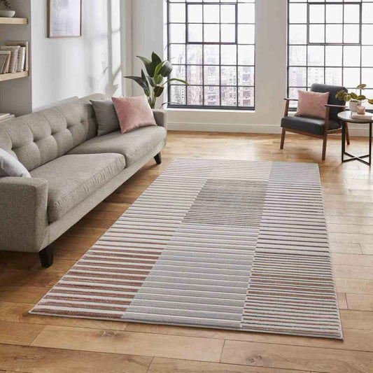 Apollo 2681 Modern Geometric Block Rugs in Grey Rose Pink