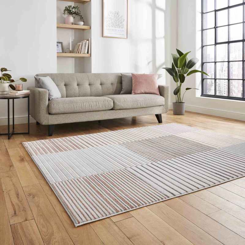 Apollo 2681 Modern Geometric Block Rugs in Grey Rose Pink