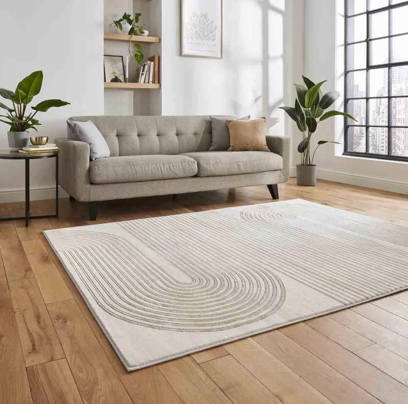 Apollo 2683 Modern Art Deco Geometric Rugs in Grey Gold
