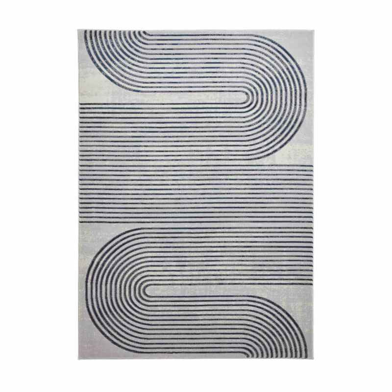 Apollo 2683 Modern Art Deco Geometric Rugs in Grey Navy Blue