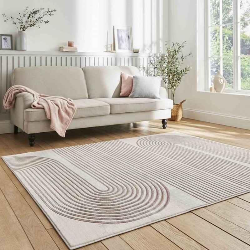 Apollo 2683 Modern Art Deco Geometric Rugs in Grey Rose Pink