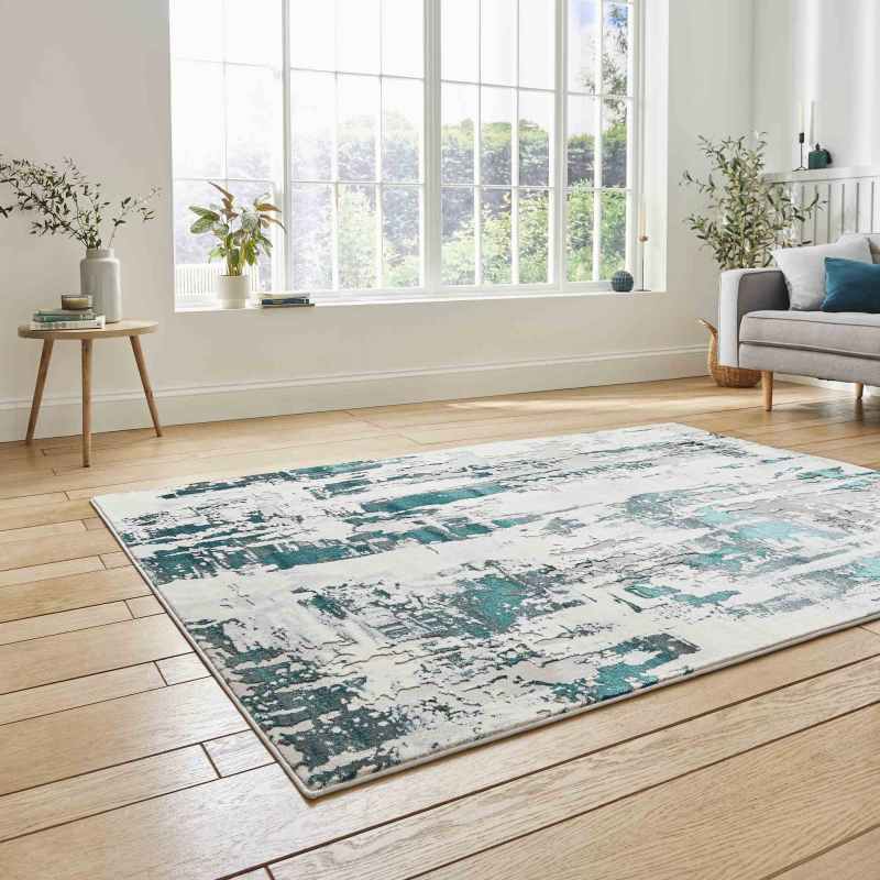 Apollo GR579 Modern Abstract Distressed Rugs in Grey Green