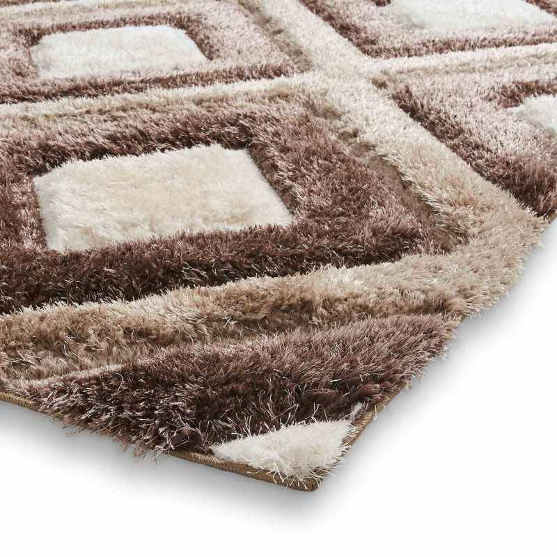 Olympia GR224 Modern Geometric Shaggy Rugs in Beige Brown