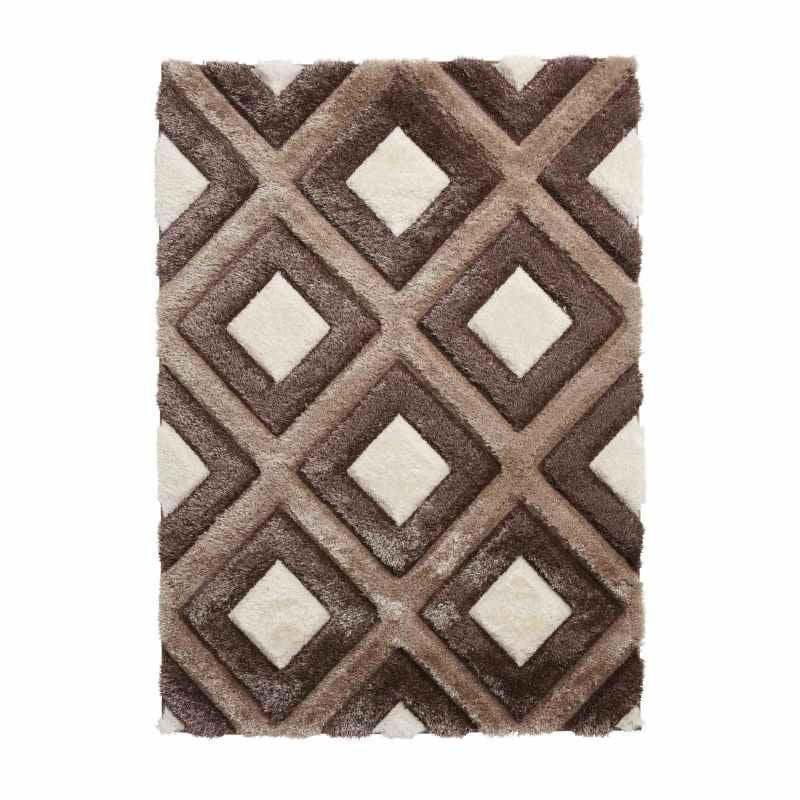 Olympia GR224 Modern Geometric Shaggy Rugs in Beige Brown