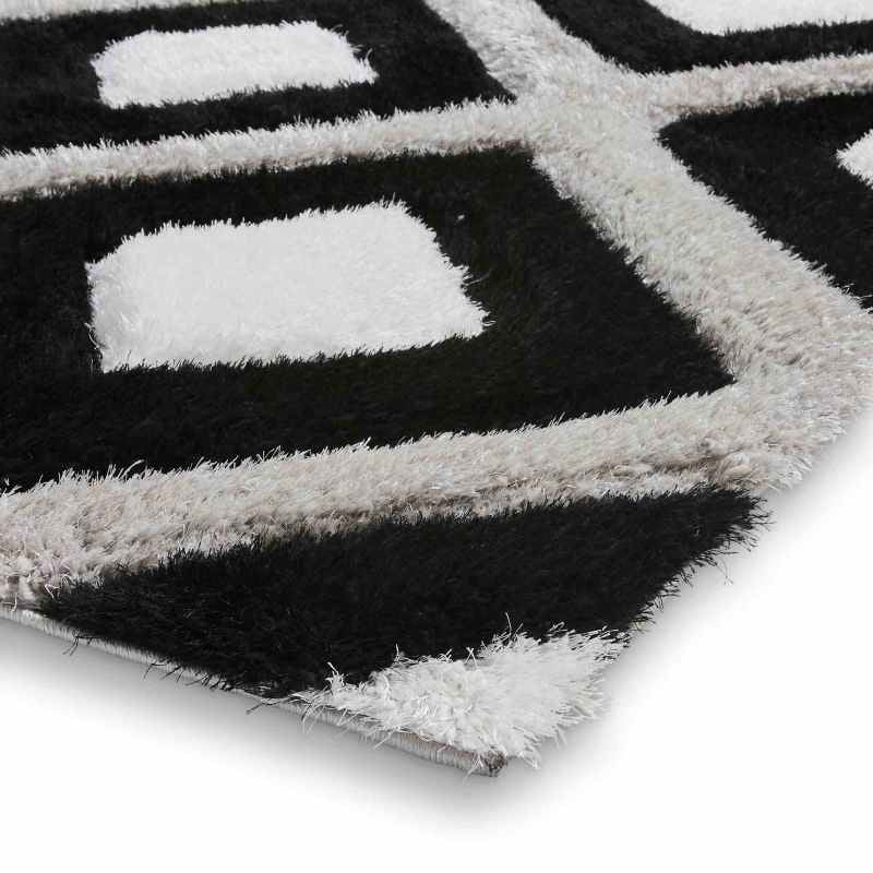 Olympia GR224 Modern Geometric Shaggy Rugs in Black White