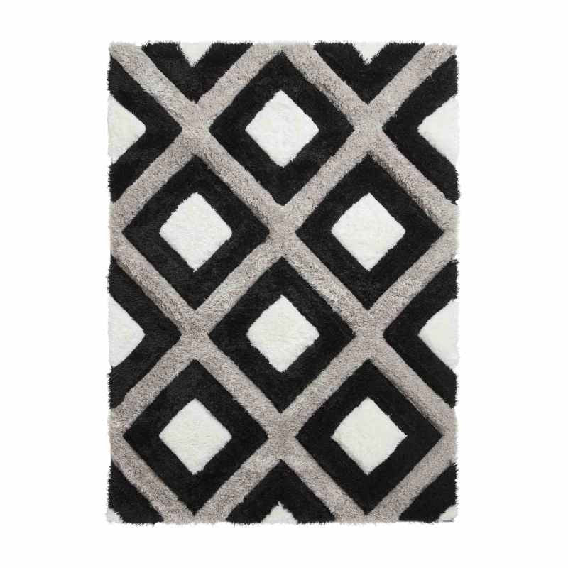 Olympia GR224 Modern Geometric Shaggy Rugs in Black White