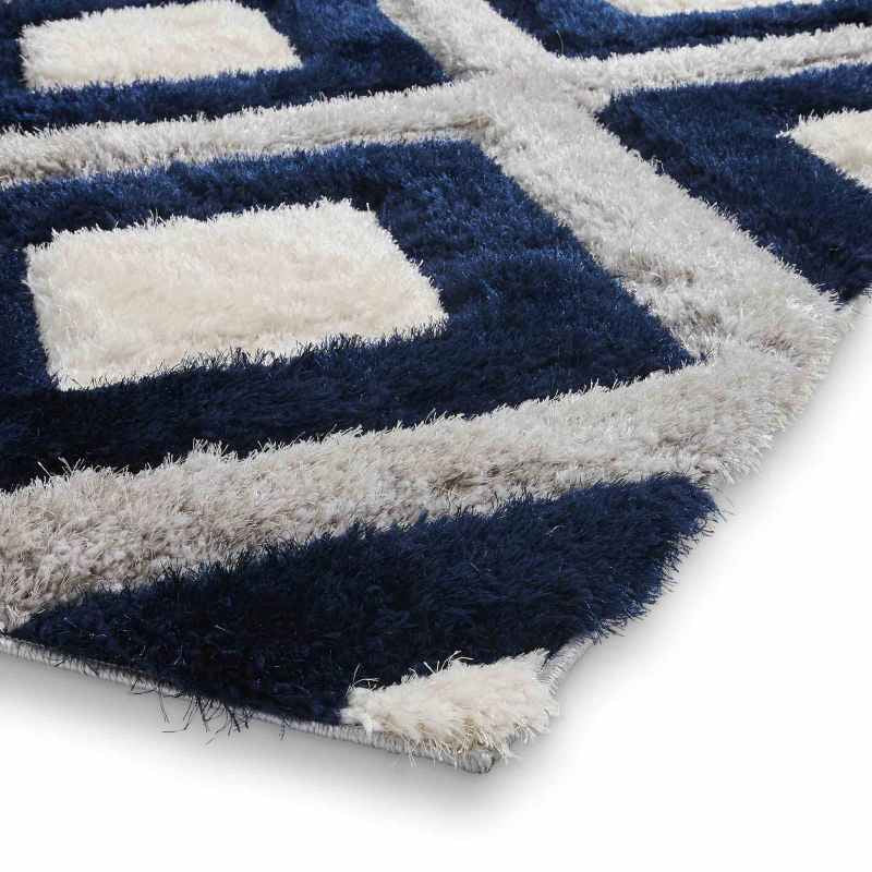 Olympia GR224 Modern Geometric Shaggy Rugs in Grey Navy