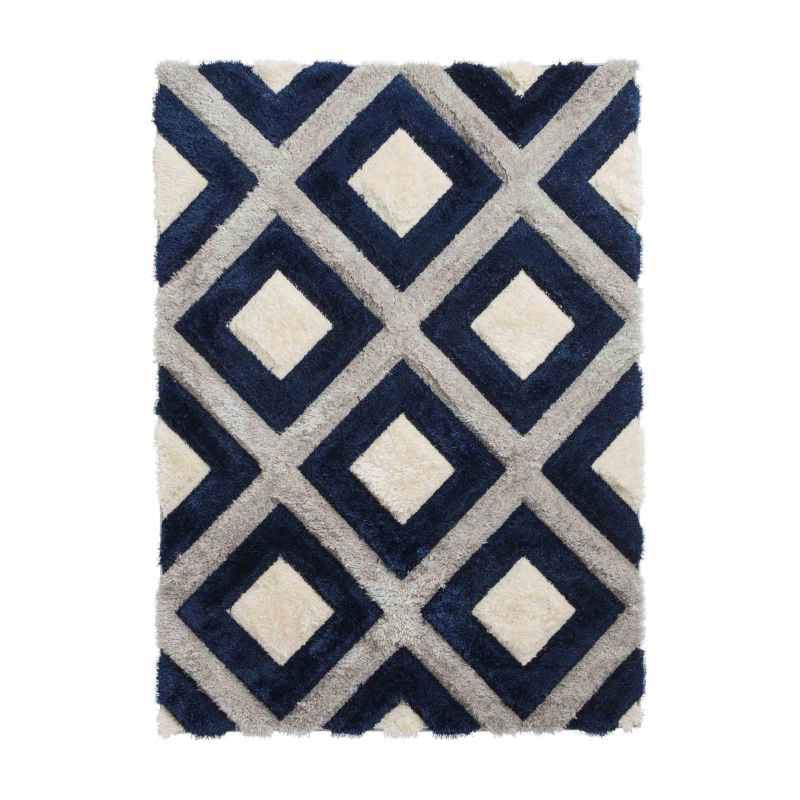 Olympia GR224 Modern Geometric Shaggy Rugs in Grey Navy